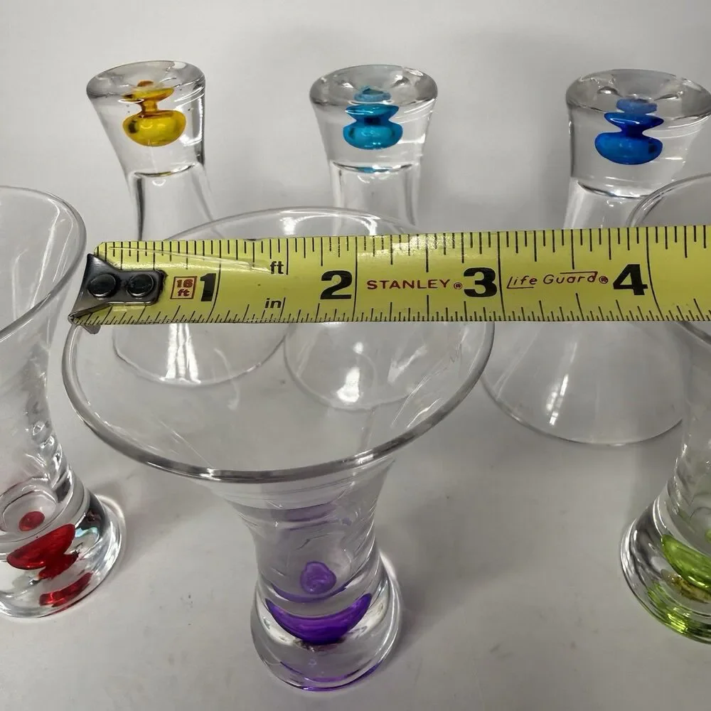 Vintage MCM Hand Blown Multi Color Bubble Cordial Art Glass Set Of 6 Barware